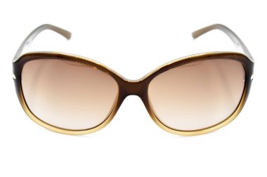 Modern kahverengi tasarım çerçeveli plastik okuma kadın güneş gözlüğü, beyaz arka planda izole güneş gözlüğü