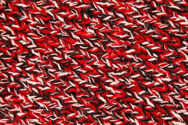 ウールで作られたパターン生地 手作りニット生地赤黒と白のウールの背景テクスチャ — ストック写真