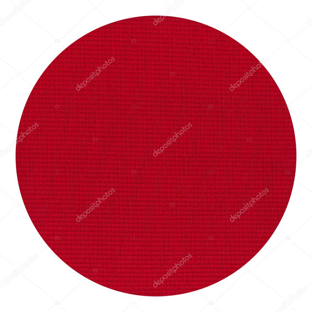 Red color round textile texture coarse fabric, high quality blue fabric macro shooting