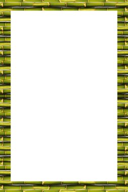 Dikdörtgen boş ahşap ve yeşil bambu çerçeve, beyaz arkaplanda izole