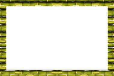 Dikdörtgen boş ahşap ve yeşil bambu çerçeve, beyaz arkaplanda izole