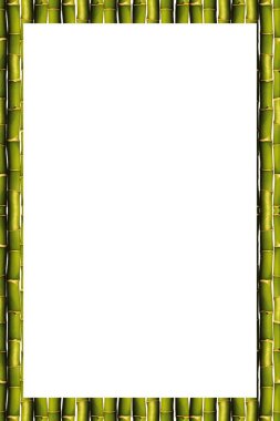Dikdörtgen boş ahşap ve yeşil bambu çerçeve, beyaz arkaplanda izole