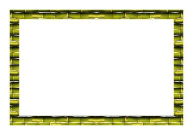 Dikdörtgen boş ahşap ve yeşil bambu çerçeve, beyaz arkaplanda izole