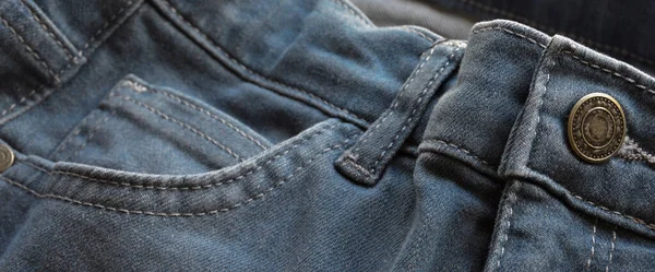 Close Detail Pocket Button Front View Light Blue Jeans Denim — Stock Photo, Image