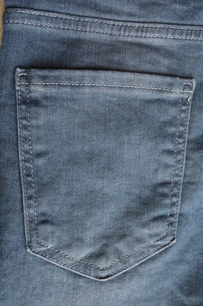 Närbild Detalj Bakfickan Ljusblå Jeans Denim — Stockfoto