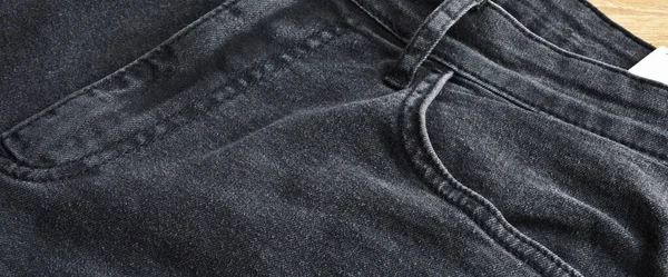 Açık Siyah Kot Pantolonun Fermuar Cebi Düğmeleri Yakın Plan Detayı — Stok fotoğraf