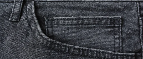 Close Detail Van Broekzak Van Licht Zwarte Jeans Denim — Stockfoto