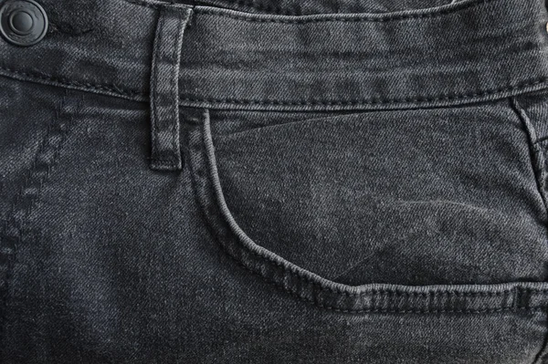 Blixtlås Ficka Och Knappar Närbild Detalj Ljus Svart Jeans Denim — Stockfoto