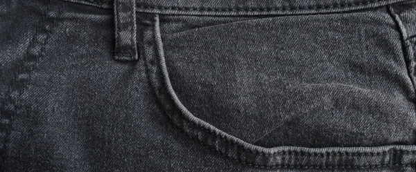 Açık Siyah Kot Pantolonun Fermuarı Cebi Yakın Plan Detayları — Stok fotoğraf