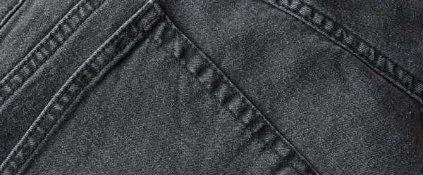 Nahaufnahme Detail Der Gesäßtasche Von Hellen Schwarzen Jeans Denim Detail — Stockfoto