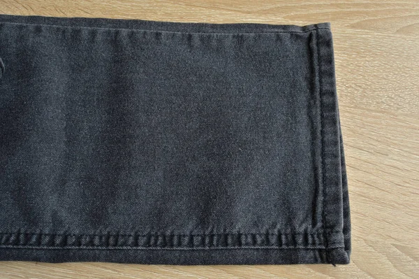 Seam Black Denim Cotton Jeans Leg Detail Fabric Texture Background — Stock Photo, Image