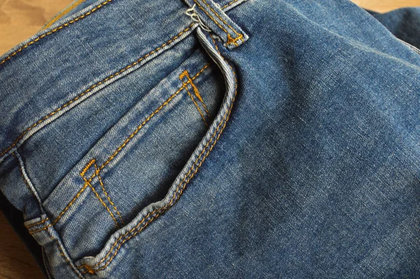 Close Detail Pocket Light Blue Jeans Denim — Stock Photo, Image