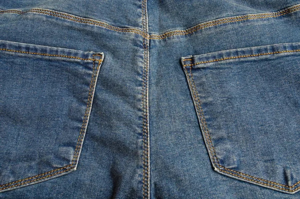 Detalhe Perto Bolso Traseiro Jeans Azul Claro Ganga — Fotografia de Stock