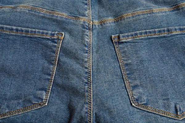 Close Detail Van Achterzak Van Lichtblauwe Jeans Denim — Stockfoto