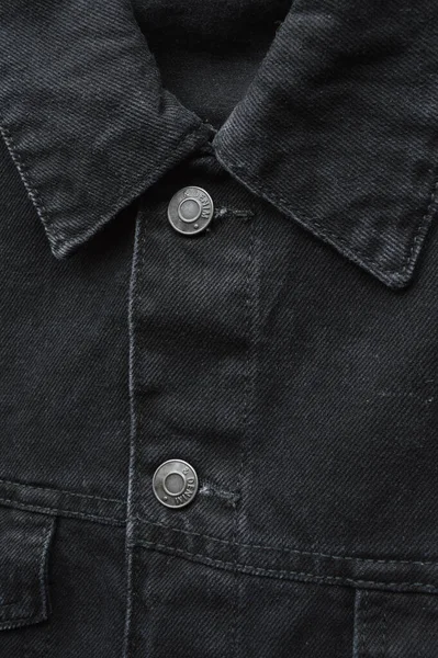 Zwarte Jeans Denim Jas Pocket Kraag Buttom Detail Jeans Stof — Stockfoto