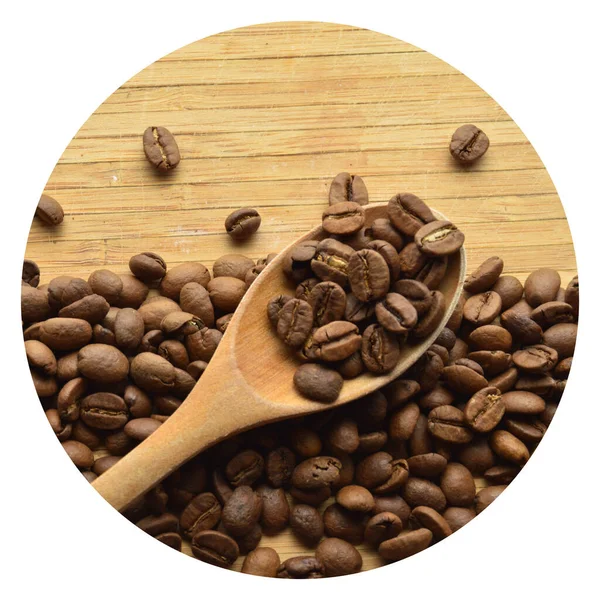 Óvatosan Válogatott Pörkölt Friss Kávébab Kanál Háttér — Stock Fotó