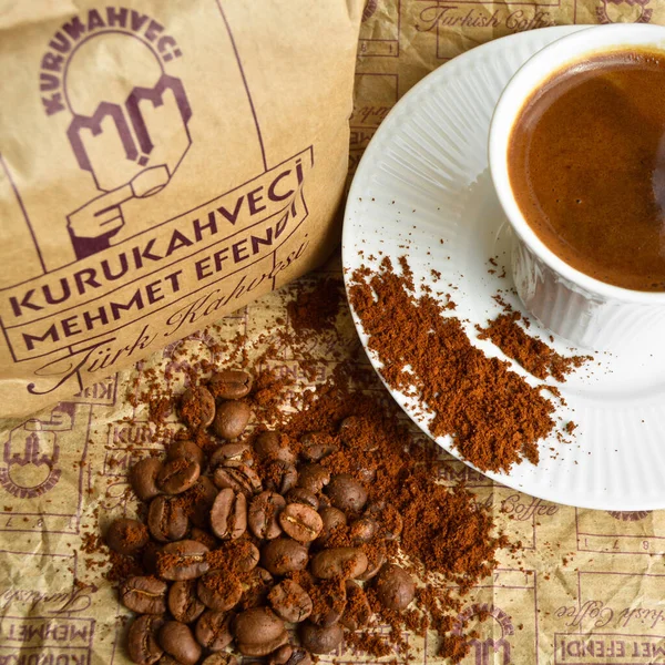 Mejor Comerciante Café Seco Turquía Kurukahveci Mehmet Efendi Café Envasado —  Fotos de Stock