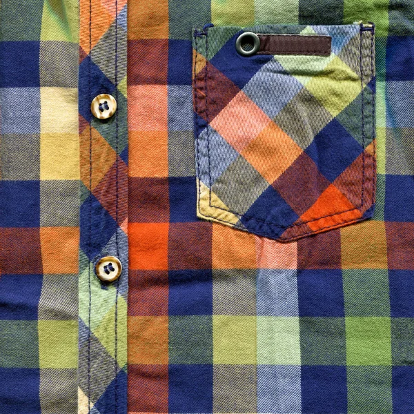 Vícebarevná Klasická Kostkovaná Tkanina Kapsa Košile Knoflík Detail Kostkovaná Košile — Stock fotografie