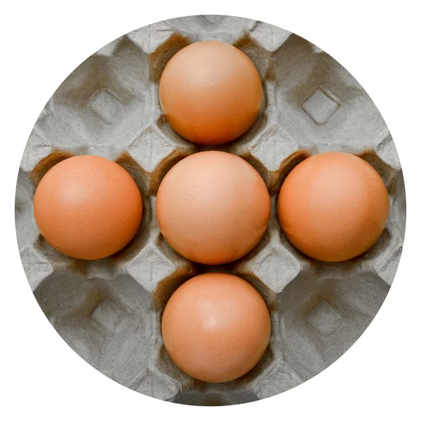新鲜的有机褐色鸡蛋在纸盒包装 保护纸灰色蛋盒 — 图库照片