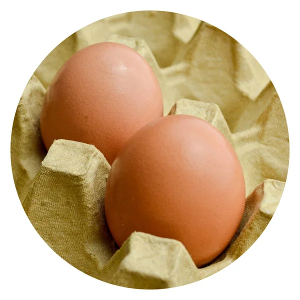 Verse Biologische Bruine Eieren Een Kartonnen Doos Beschermd Papier Gele — Stockfoto