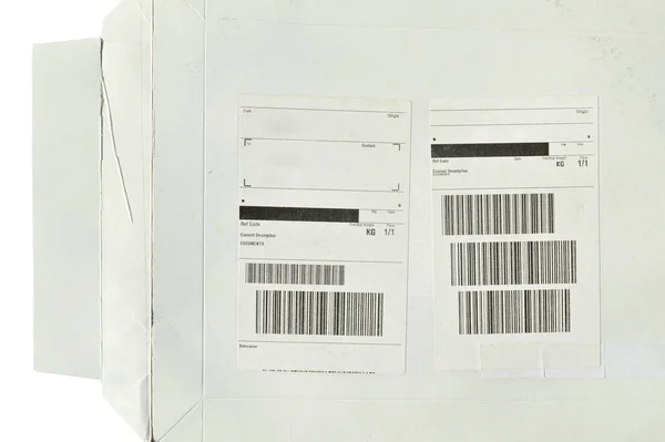 White Cardboard Paper Mail Envelope Sticky Barcodes Can Used Company — 스톡 사진