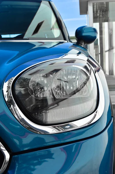Detail Světlometů Modrá Moderní Luxusní Přední Lampa — Stock fotografie