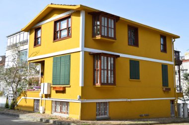 Princes Islands, Buyukada in Istanbul Turkey, two storey detached yellow house Buyukada, april 23 2019
