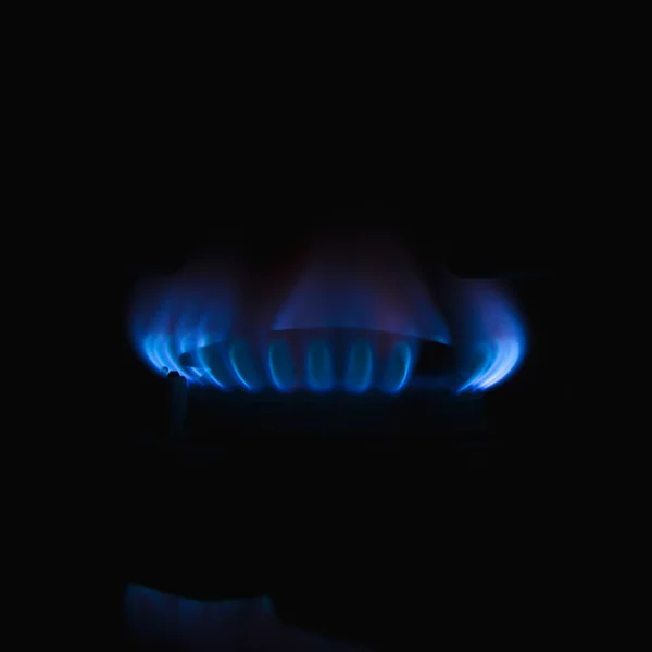 Cuisinière Gaz Brûlant Dans Cuisine Flammes Bleues Isolées Sur Fond — Photo