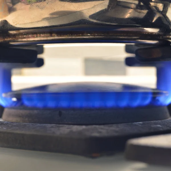 Gas Stove Burning Kitchen Blue Flames Isolated Black Background — Stock Photo, Image
