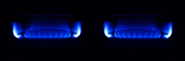 Cuisinière Gaz Brûlant Dans Cuisine Flammes Bleues Isolées Sur Fond — Photo