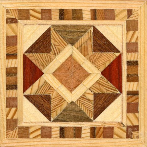 Wooden Marquetry Patterns Created Combination Different Woods Wooden Floor Parquet — Stock Photo, Image