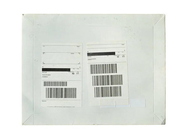 White Cardboard Paper Mail Envelope Sticky Barcodes Can Used Company — ストック写真