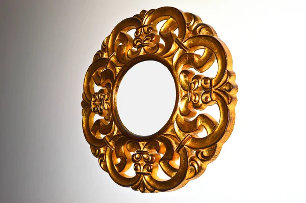Wooden Gold Gilded Ornamental Frame Isolated White Background — 스톡 사진