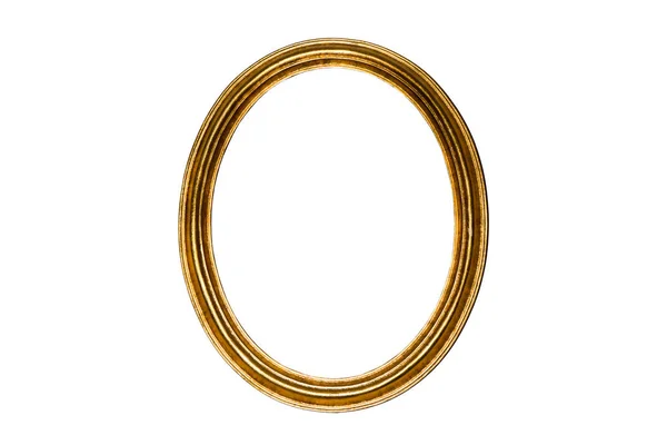 Ovalempty Wooden Gold Gilded Ornamental Frame Isolated White Background — Zdjęcie stockowe