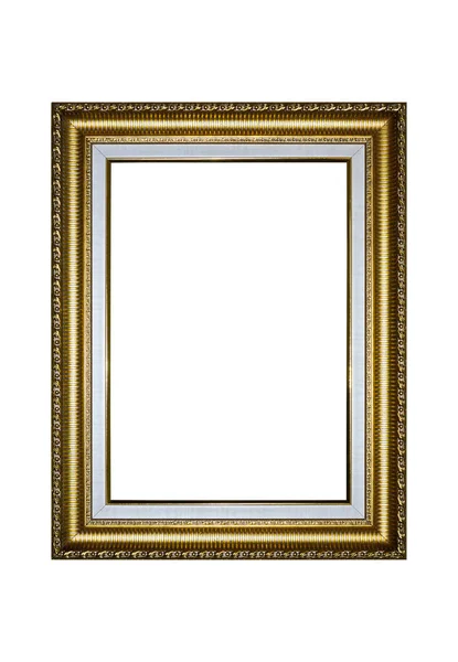 Rectangular Empty Wooden Gold Gilded Ornamental Frame Isolated White Background — ストック写真