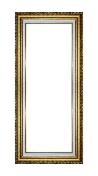 Rectangular Empty Wooden Gold Gilded Ornamental Frame Isolated White Background — 스톡 사진