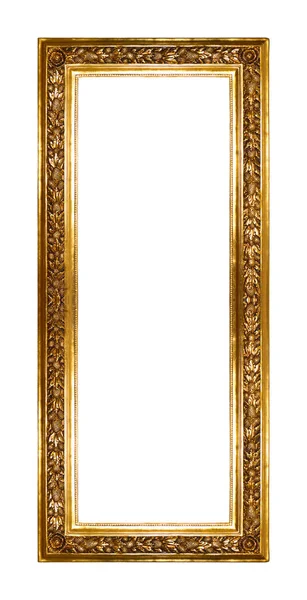 Rectangular Empty Wooden Gold Gilded Ornamental Frame Isolated White Background — Stock Fotó