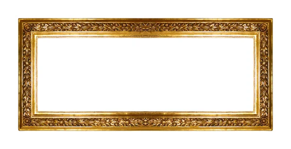 Rectangular Empty Wooden Gold Gilded Ornamental Frame Isolated White Background — 图库照片