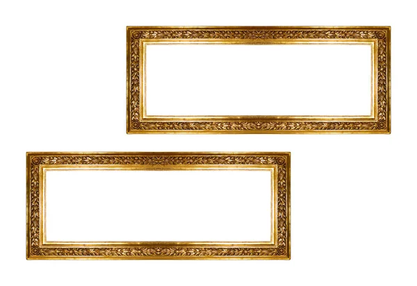 Rectangular Empty Wooden Gold Gilded Ornamental Two Frame Isolated White —  Fotos de Stock