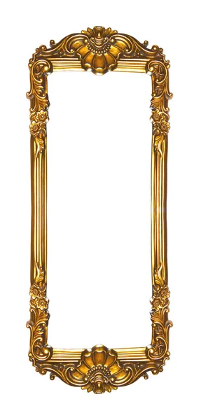 Rectangular Empty Wooden Gold Gilded Ornamental Frame Isolated White Background — Foto de Stock