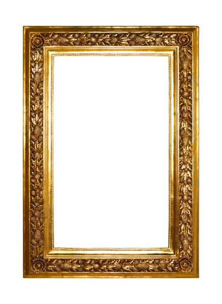 Rectangular Empty Wooden Gold Gilded Ornamental Frame Isolated White Background Zdjęcie Stockowe
