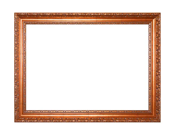 Rectangular Empty Wooden Copper Bronze Gilded Ornamental Frame Isolated White — 스톡 사진