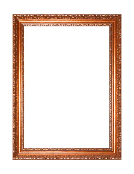 Rectangular Empty Wooden Copper Bronze Gilded Ornamental Frame Isolated White — Stockfoto