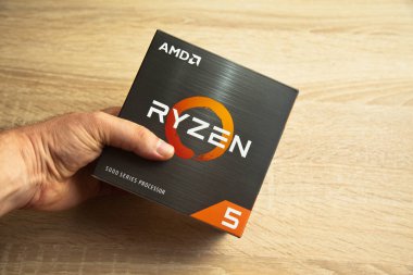 Ryzen 5 processor and gray box for superior performance in desktop computers and on hand, Istanbul Turkey August 27 2022
