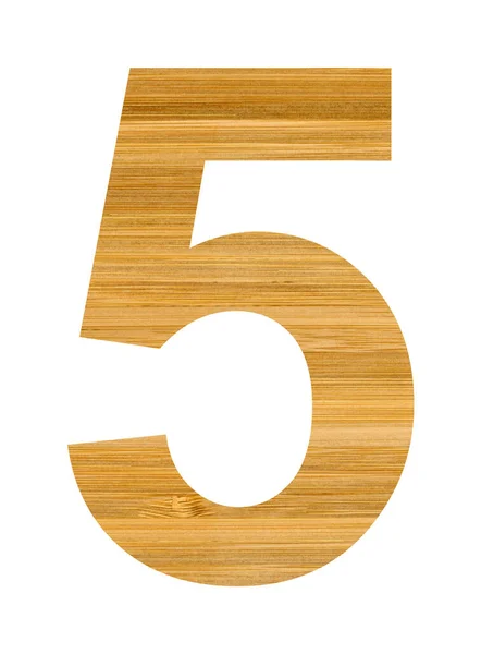 从木制竹子上剪下来的五个5号英文字母集 在白色背景上隔离 裁剪路径 — 图库照片