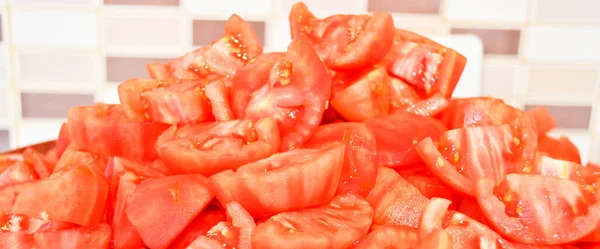 Fresh Red Yummy Tomatoes Peeled Sliced Can Eaten Cooked Raw — Fotografia de Stock