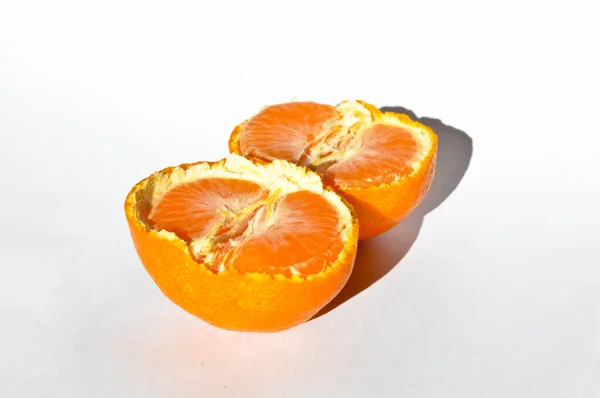 Fresh Juicy Ripe Orange Colored Peeled Tangerine Clementine Isolated White — Fotografia de Stock