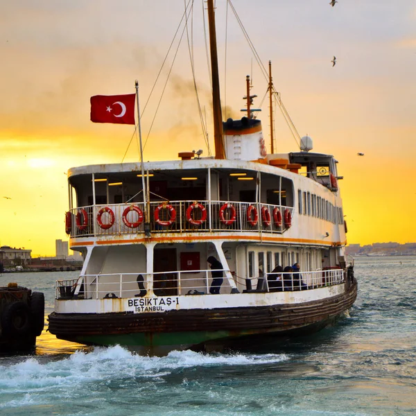 Transporte Ferry Cruceros Blancos Transporte Pasajeros Símbolo Istanbul Marzo 2019 —  Fotos de Stock