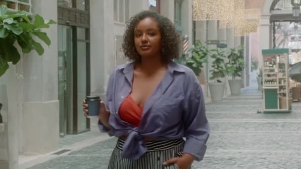 Retrato de uma mulher afro-americana bonita e elegante na rua. — Vídeo de Stock