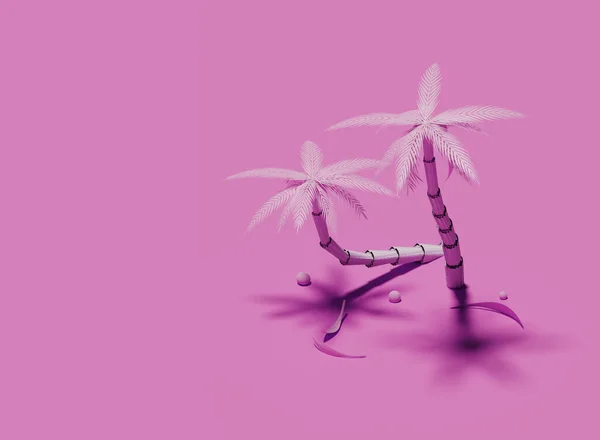 Two pink palm trees isolated on pink background. 3d render Stock Image